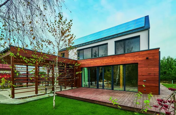 house with conservatory, south elevation