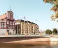 the building is located right next to the Oder River, in the very center of the city