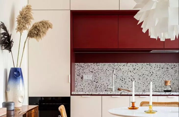the existing layout of the apartment required correction - a new functional division was introduced, completely changing the location of the kitchen