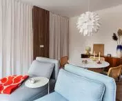 different parts of the apartment are separated by light curtains
