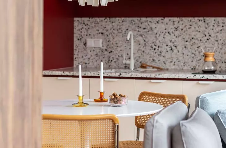 bright interior is broken with strong colors