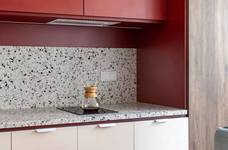 maroon furniture in the kitchen