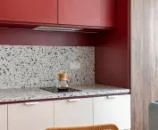 maroon furniture in the kitchen