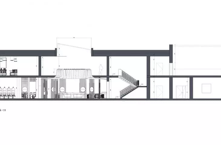 Khrushchev Villa, cross-section A-A