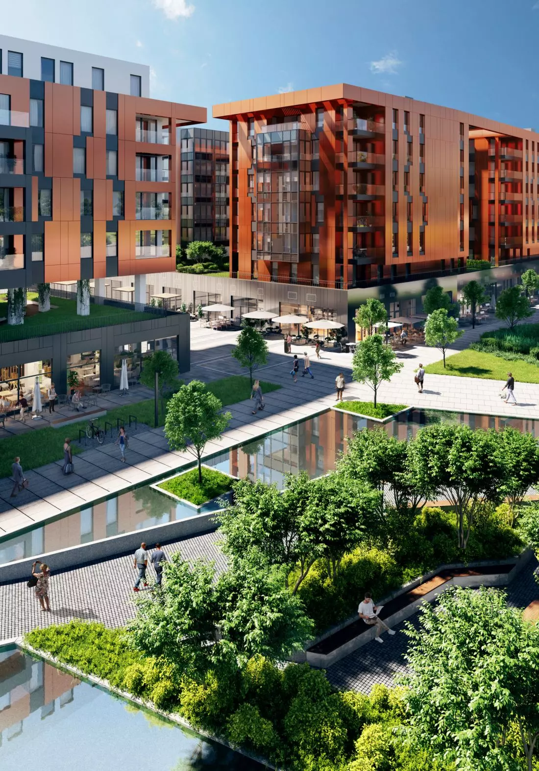 widok z góry na deptak kompleksu Brabank w Gdańsku, proj.: Studio Architektoniczne Kwadrat