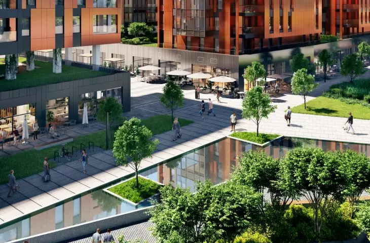 An aerial view of the promenade of the Brabank complex in Gdansk, proj.: Studio Architektoniczne Kwadrat