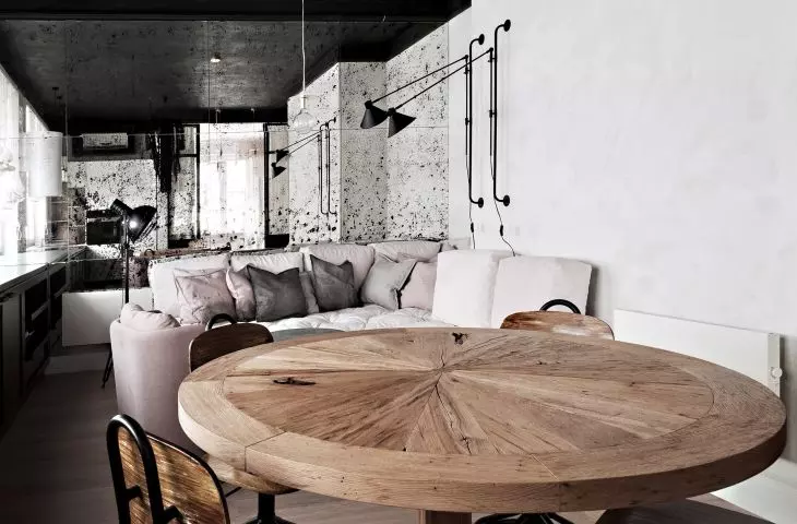 Wooden round table in the living room