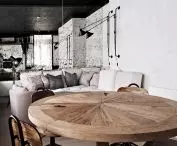 Wooden round table in the living room