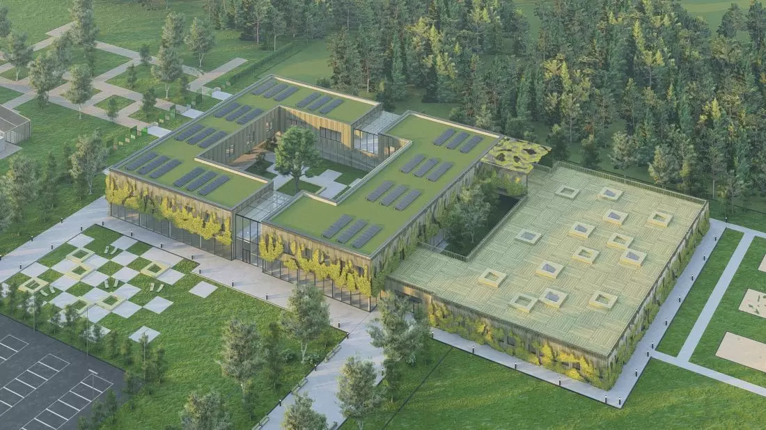 Projekt Birch School,
aksonometria
