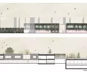 Cross-section and elevations of the school