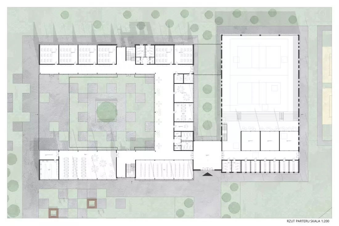  Projekt Birch School,
rzut parteru