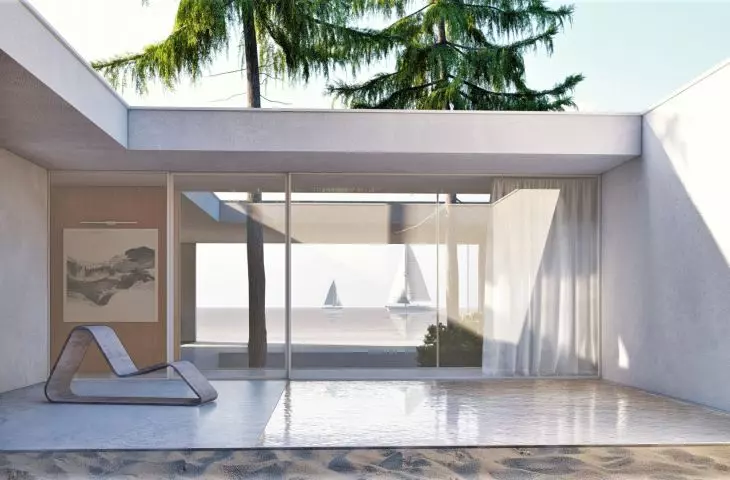 Sand House, wewnętrzy dziedziniec chroni przed wiatrem