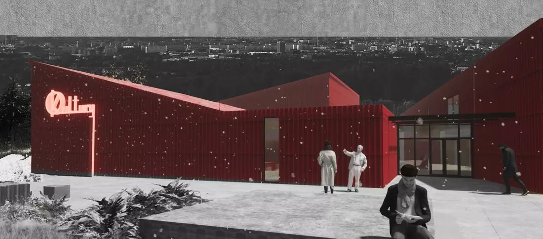 Ośrodek kultury o charakterystycznej, czerwonej elewacji