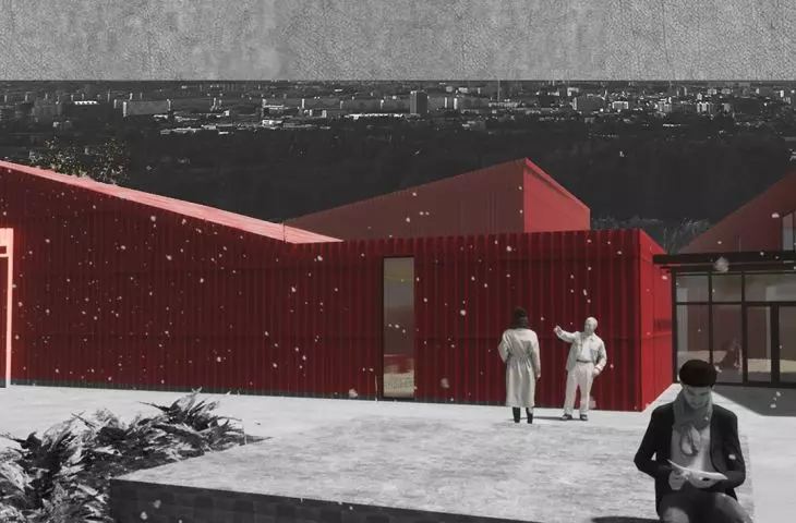 Ośrodek kultury o charakterystycznej, czerwonej elewacji