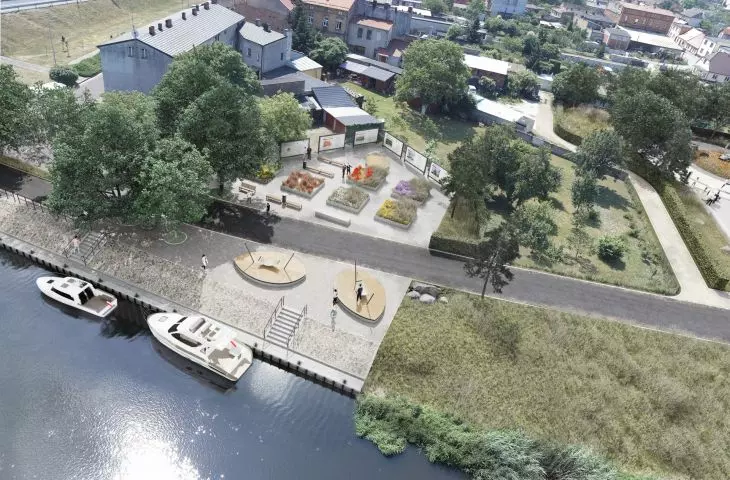 Wizualizacja bulwarów nad Notecią w Wieleniu - proj. Neostudio Architekci, arch. arch. B. Jarosz, P. Świerkowski