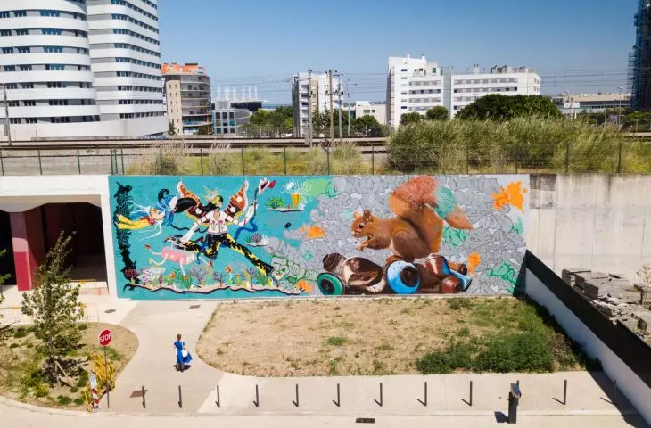 Murale na 30-lecie V4 w Parque das Nações w Lizbonie 