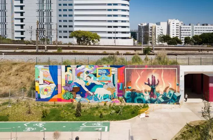 Murale na 30-lecie V4 w Parque das Nações w Lizbonie 