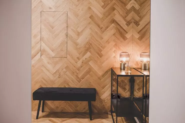 parquet on the wall in the hallway parkiet on the wall in the hallway