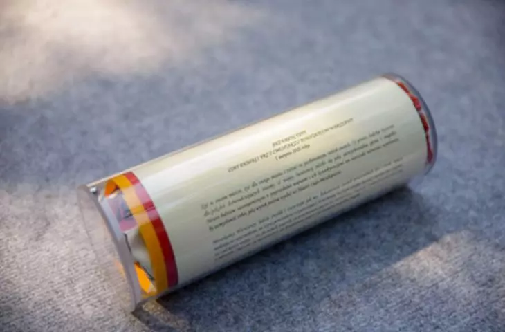A tube with insurgent bands that was embedded in a section of the foundation bench of the Memorial Chamber