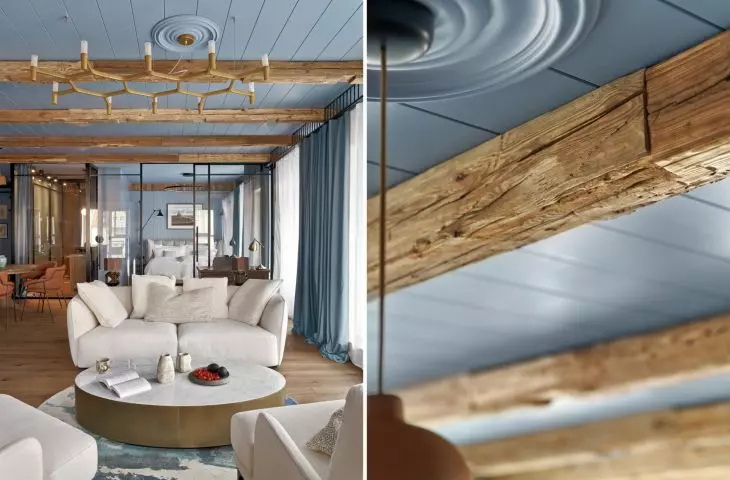 juxtaposition of blue with raw wood