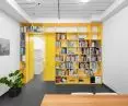 conference room with yellow bookcase