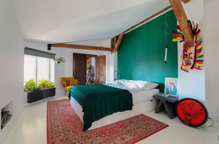 A bedroom full of color