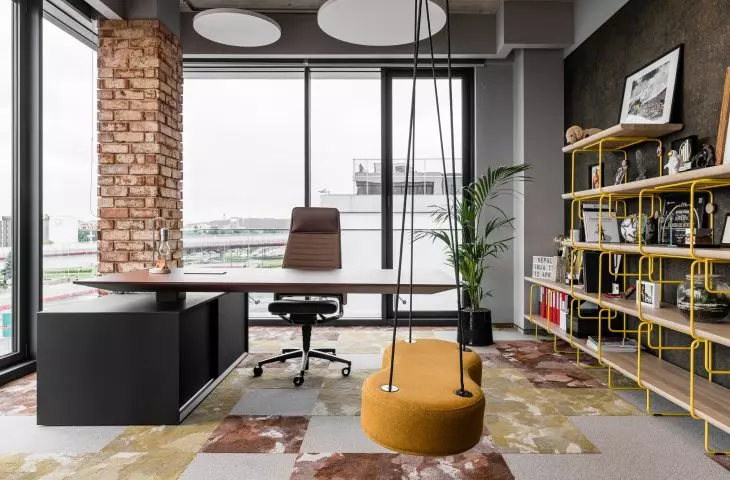 Yellow accents in one of the spaces