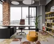 Yellow accents in one of the spaces