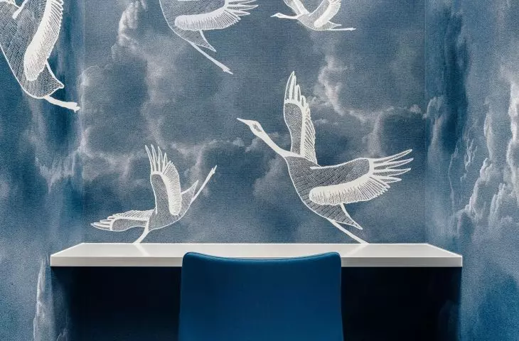 Wallpaper in sky and cranes motif