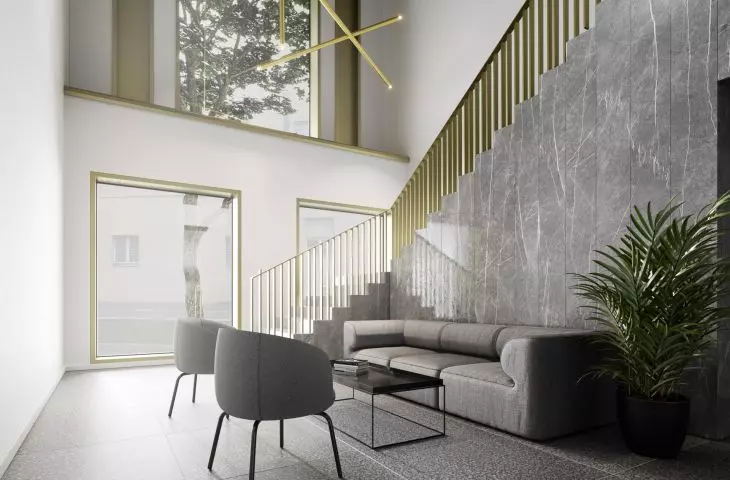 Visualization of the H6 office building on the MTP grounds at Grunwaldzka Street in Poznań, by CDF Architekci.