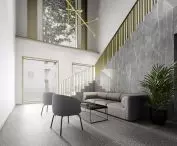 Visualization of the H6 office building on the MTP grounds at Grunwaldzka Street in Poznań, by CDF Architekci.