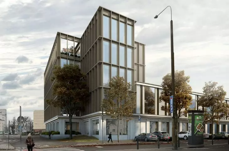 Visualization of an office building on the MTP grounds at Grunwaldzka Street in Poznań, by CDF Architekci.