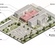 Projekt rozbudowy i adaptacji uczelni PWSIP w Łomży, aksonometria