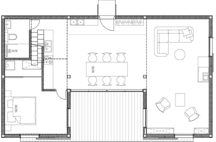 rzut — projekt domu dwumodułowego