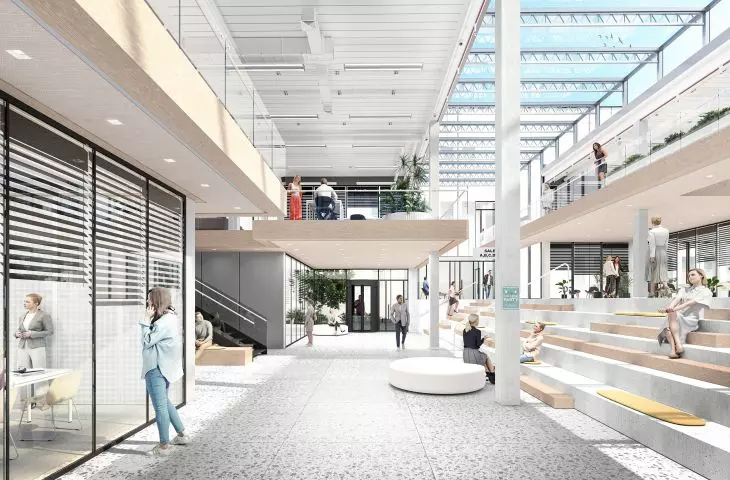 Projekt rozbudowy i adaptacji uczelni PWSIP, wizualizacja holu