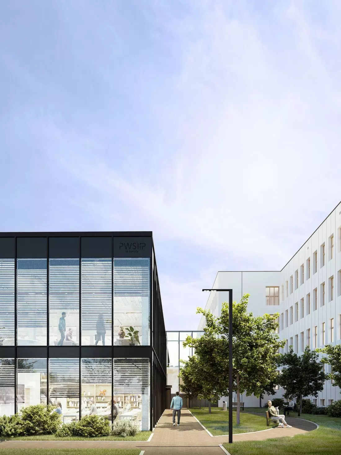 Projekt rozbudowy i adaptacji uczelni PWSIP, fragment łącznika