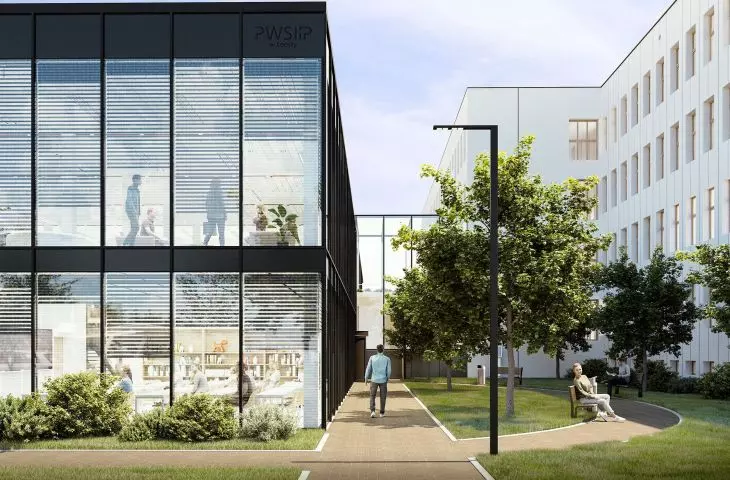 Projekt rozbudowy i adaptacji uczelni PWSIP, fragment łącznika