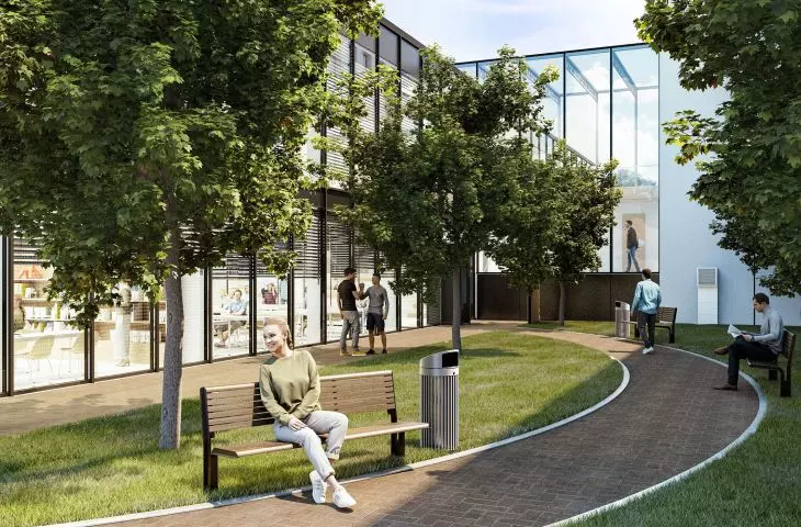 Projekt rozbudowy i adaptacji uczelni PWSIP, plac wejściowy