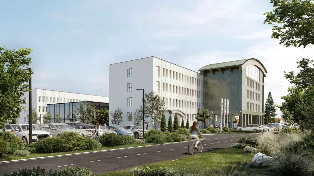 Projekt rozbudowy
i adaptacji uczelni PWSIP w Łomży, wejście główne