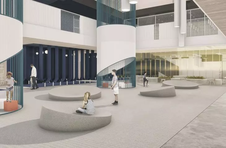 Projekt multidyscyplinarnego przedszkola w Kaliszu, strefa wejściowa do sal ogólnych