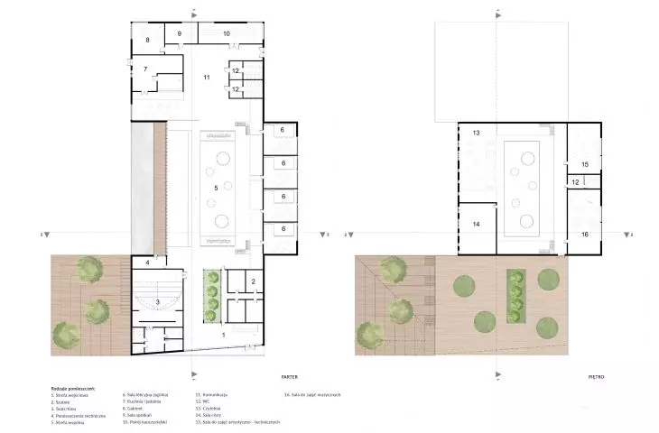 Projekt multidyscyplinarnego przedszkola w Kaliszu, rzuty