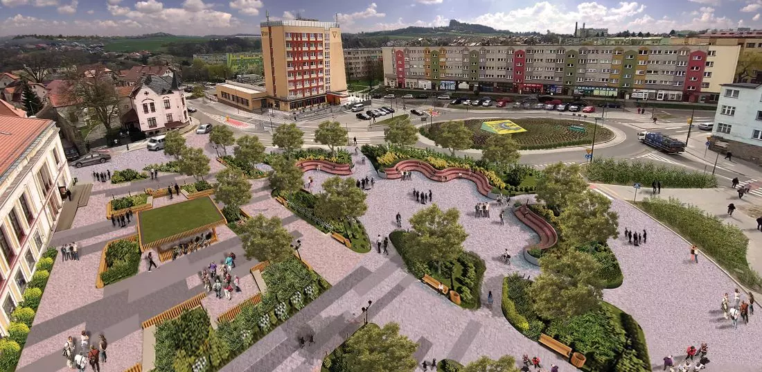 Plac w Złotryi, widok z lotu ptaka