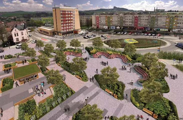 Wladyslaw Reymont Square in Zlotorya, bird's eye view