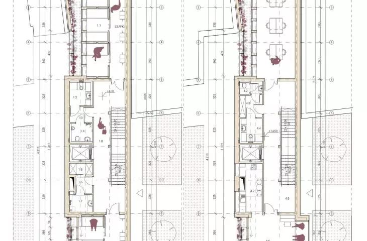 projections of repetitive floors 1-3 and the 4th floor