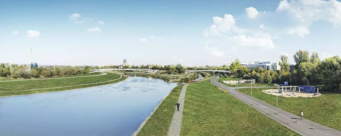 Wizualizacja brzegów Warty po
zazieleniu opaski z gabionów