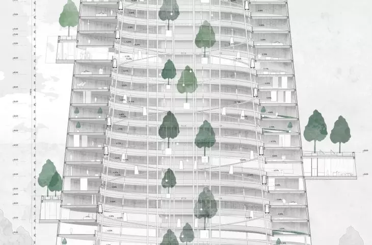 cross-section through the building