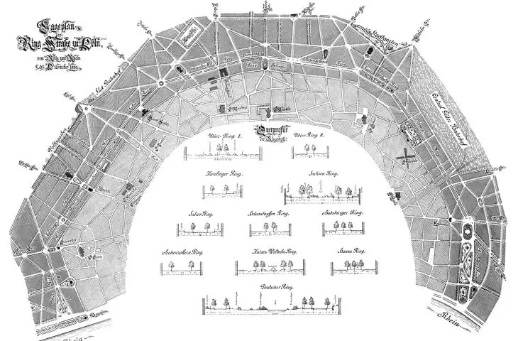 Plan of Cologne's Ringstrasse according to Hermann Joseph Stübben