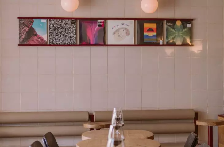 Wooden tables and bright colors
