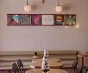 Wooden tables and bright colors