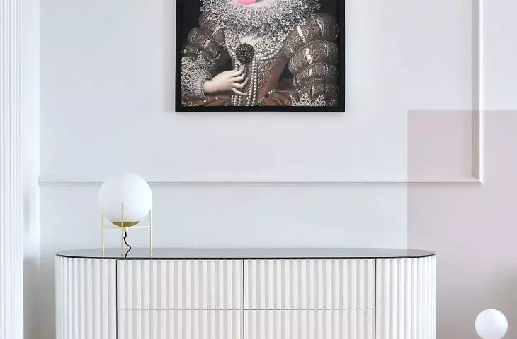 portrait of a Lady with bubble gum over a dresser